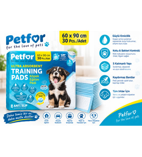 Petfor Ultra Emici Köpek Eğitim Pedi 60x90 cm 30'lu Paket Kaydırmaz Bantlı Feromonlu Çiş Pedi