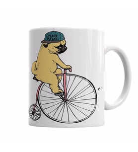 Pug Köpek Bisiklet Şovu Kupa Bardak Porselen
