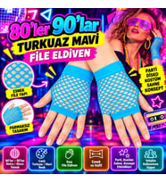 80’ler 90’lar Retro Mavi Turkuaz File Parmaksız Kısa Eldiven 11 cm