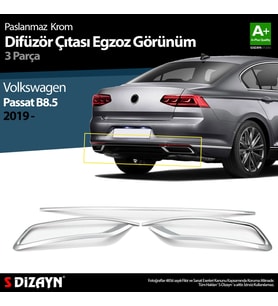 VW Passat B8.5 Krom Egzoz Görünümü Difüzör Çıtası 3 Parça 2019-2023