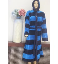Ender Home Bornoz İplik Boya Kolonlu Kadife Uzun Kapşonlu Model Bornoz XL/XXL-Mavi-Lacivert