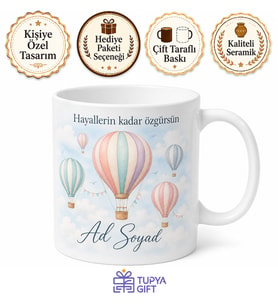 Hava Balonu Temalı Baskılı Kupa Bardak Porselen Hediye Mug