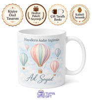 Hava Balonu Temalı Baskılı Kupa Bardak Porselen Hediye Mug