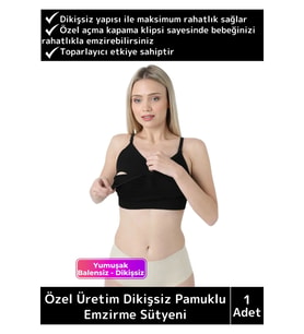 Özel Üretim Pamuklu Toparlayıcı Rahat Dayanıklı Tam Kalıp Dikişsiz Balensiz Klipsli Emzirme Sütyeni (Siyah)