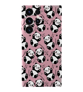 Samsung Galaxy S23 Ultra Uyumlu Lansman Kılıf Panda Tasarımlı İçi Kadife Kapak-Pembe (Şeffaf)