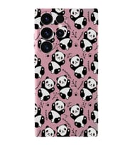 Samsung Galaxy S23 Ultra Uyumlu Lansman Kılıf Panda Tasarımlı İçi Kadife Kapak-Pembe (Şeffaf)