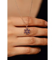 Safir Taşlı Rose Kar Tanesi Gümüş Kolye