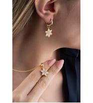 925 Ayar Gümüş Lotus Çiçeği Küpe Kolye Set Gold