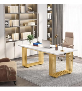 Zizuva Tasarım Gold Beyaz Çalışma Ve Bilgisayar Masası