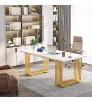 Zizuva Tasarım Gold Beyaz Çalışma Ve Bilgisayar Masası
