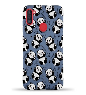 Samsung Galaxy M11 Uyumlu Lansman Kılıf Panda Tasarımlı İçi Kadife Kapak-Petrol Mavisi (Şeffaf)