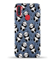 Samsung Galaxy M11 Uyumlu Lansman Kılıf Panda Tasarımlı İçi Kadife Kapak-Petrol Mavisi (Şeffaf)