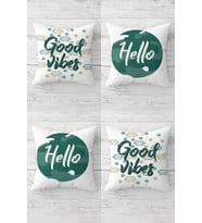 Good Vibes Hello Yazılı Gizli Fermuarlı Kırlent Kılıfı Koltuk Yastık Kılıfı Takım(4adet) (Yeşil-Beyaz)