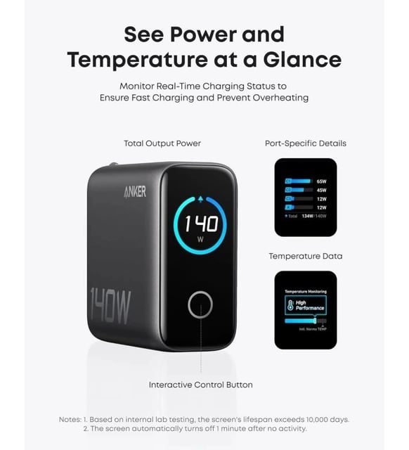 Anker Dizüstü Bilgisayar Şarj Cihazı (140W, 4 Bağlantı Noktalı, PD