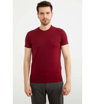 Sıfır Yaka Basic Tişört - Bordo
