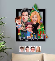 BK Gift Kişiye Özel Yeni Yıl Aile Karikatürlü 3D Ahşap Tablo-5