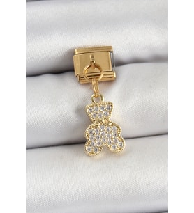 316L Çelik Sallantılı Zirkon Taşlı Ayıcık Model Gold Renk Nomination Charm 58 - SSSSSS7746-8