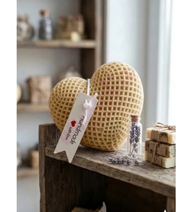Mumelia Candles Dokulu Kalp - Doğal Soya Blok Dekoratif Mum - Krem