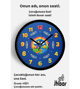 İsme Özel Gökkuşağı Doğal Manzara Çocuk Odası Duvar Saati Orta Boy 30 cm Siyah Camlı Sessiz
