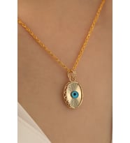 14 Ayar Altın Işıltılı Oval Göz Kolye (Sarı)