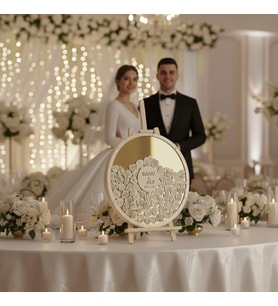 DÜĞÜN-NİŞAN GOLD AYNALI PLEKSİ 50 CM YUVARLAK MİSAFİR-HATIRA ANI DEFTERİ-KUTUSU + ŞÖVALE VE KALEM HEDİYELİ