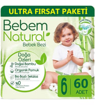 Bebem Bebek Bezi Natural 6 Beden 15+ KG Extra Large 320 Adet MeGa Ultra Fırsat Pk
