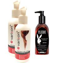 Hintohu Varison Varicose Vein Defense Cream ,diz,bacak Bakım Kremi 120 ml 2 Adet + Playboy Masaj Yağ