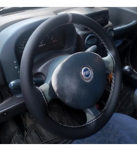 DİKİŞLİ DİREKSİYON KILIFI SİYAH DERİ GRİ YÜZÜK/DİKİŞ FIAT DOBLO İÇİN