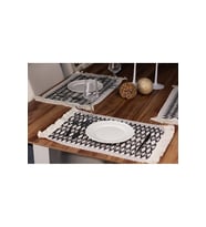 2'li Örme Supla Pamuklu Dantel Püsküllü Krem Siyah Amerikan Servis 35x45 Cm Masa Örtüsü Supla (Çok Renkli)