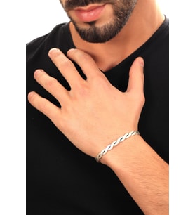 Erkek Antik Gümüş Kaplama Örgü Dokulu Bileklik