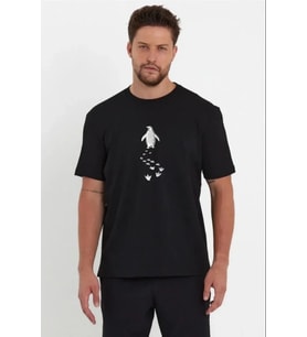 Erkek Nihilist Penguen Temalı Oversize Bisiklet Yaka Tişört - Siyah