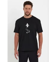 Erkek Nihilist Penguen Temalı Oversize Bisiklet Yaka Tişört - Siyah
