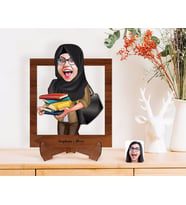 BK Gift Kişiye Özel Tesettürlü Bayan Öğretmen Karikatürlü Ahşap Standlı 3D Biblo-2 (Beyaz)