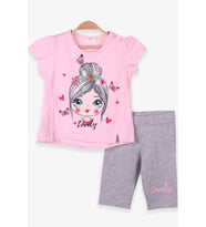Breeze Kız Bebek Kapri Taytlı Takım Baskılı Pudra (2 Yaş)