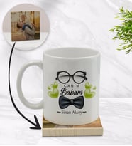 BK Gift Kişiye Özel Canım Babam Tasarımlı Beyaz Kupa Bardak ve Ahşap Bardak Altlığı Hediye Seti - Model 5