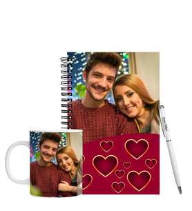 Sevgililer Gününe Özel Ahşap Defter Kalem & Kupa Hediye Seti