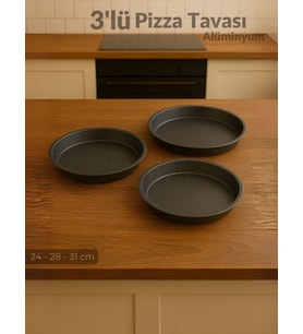 3'lü Pizza Tavası Seti Alüminyum Pizza Tepsisi Yapışmaz Lahmacun Pide Tavası