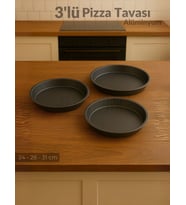 3'lü Pizza Tavası Seti Alüminyum Pizza Tepsisi Yapışmaz Lahmacun Pide Tavası