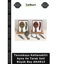 Özel Üretim Tavuskuşu Katlanabilir Ayna Ve Tarak Seti Büyük Boy Alk4913