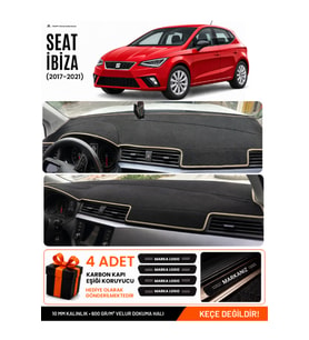 SEAT IBIZA (2017-2021) Uyumlu Torpido Örtüsü Torpido Kılıfı - Siyah Bej