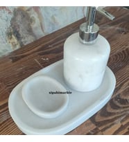 Beyaz Mermer 3/lü Lüx Banyo Seti