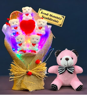 Sizlere Özel Led Işıklı Buket ve Peluş Ayıcık Anahtarlık Hediye Seti - Sevgiliye Arkadaşa Hediye (Model 2)