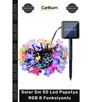 #SOLAR Bahçe Dekoratif Aydınlatma Dış Mekan Güneş Solar 5m 50 Led Papatya RGB 8 Fonksiyonlu
