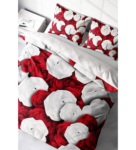 White & Red 3d Pamuk Saten Çift Kişilik Nevresim Takımı