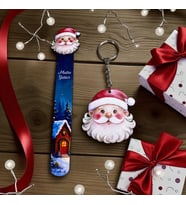 Yeni Yıl Yılbaşı Noel Baba Figürlü Kitap Ayracı ve Anahtarlık Hediye Seti (Yılbaşı Kırmızısı)