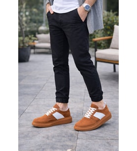 Enil Erkek Günlük Bağcıklı Süet Spor Sneaker Ayakkabı SST - Taba/Beyaz