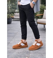 Enil Erkek Günlük Bağcıklı Süet Spor Sneaker Ayakkabı SST - Taba/Beyaz