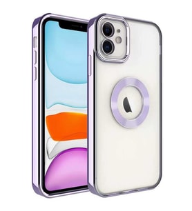 Coverzone Apple iPhone 11 ile uyumlu K?l?f Kamera Korumal? Logo G�steren Parlak renk kenar �izgileri ile ??k bir tasar?m Colored Z-Omega Kapak Lila