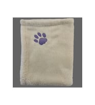 Ekru ve mor nakışlı, lüks soft ve fluffy kedi köpek battaniyesi