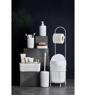 7 Parça Beyaz Banyo Seti Metal Stantlı Kovalı Wc Kağıtlık Kozmetik Kutusu Diş Fırçalık Ve Sabunlukla